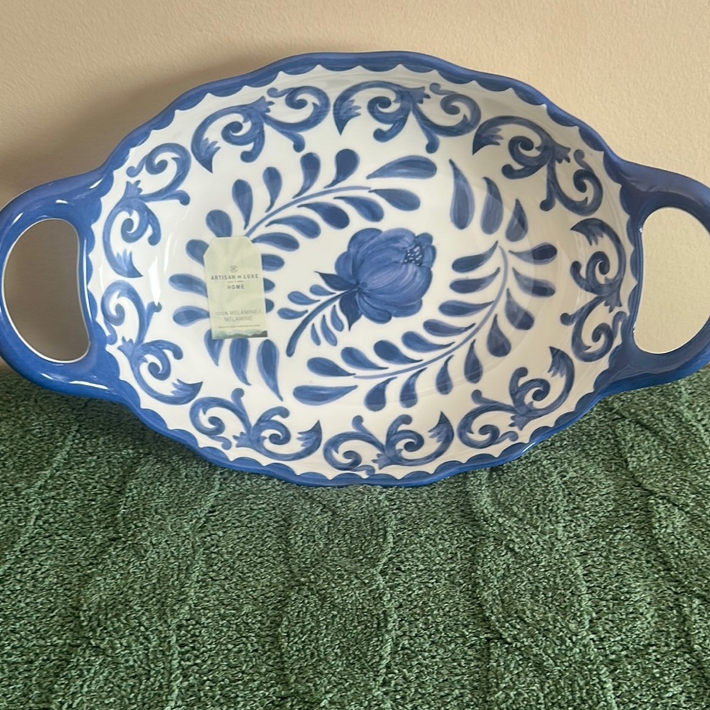 COPY - Artisan de Lux Melamine Serving Tray Platter Blue Floral NEW